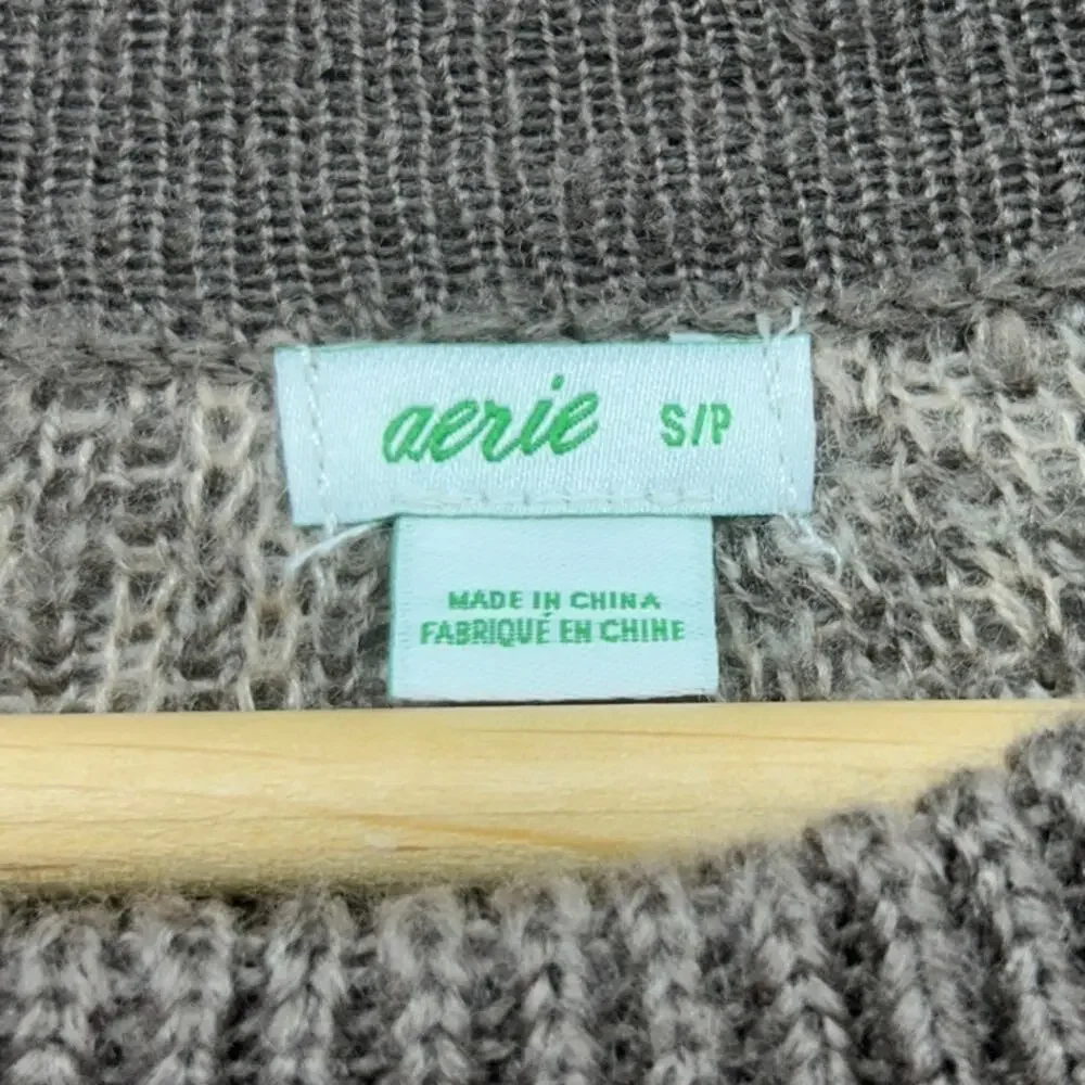 Aerie Brown Animal Leopard Print Oversized Crew Neck Knit Sweater Small Cozy - Picture 5 of 6